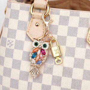 Authentic Louis Vuitton Gold Padlock & Key with Unbranded Owl Keychain